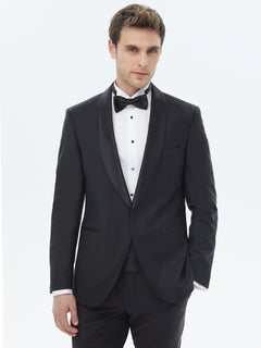 Siyah Düz Slim Fit Şal Yaka Dokuma Smokin Takım Elbise