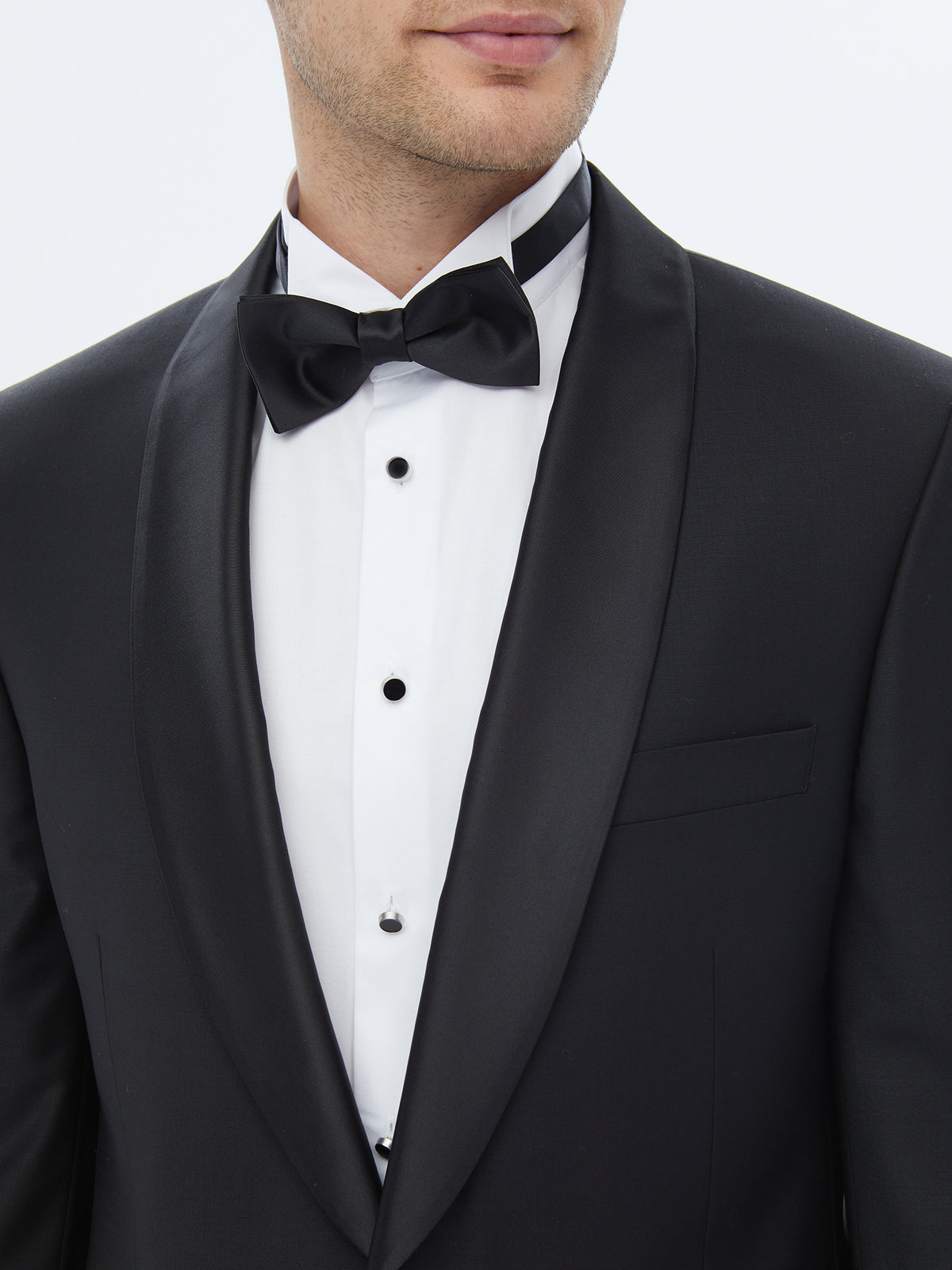 Siyah Düz Slim Fit Şal Yaka Dokuma Smokin Takım Elbise