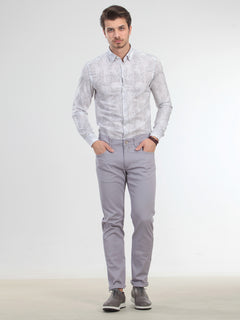 Lila Düz Dokuma Slim Fit Casual Pamuk Karışımlı Pantolon