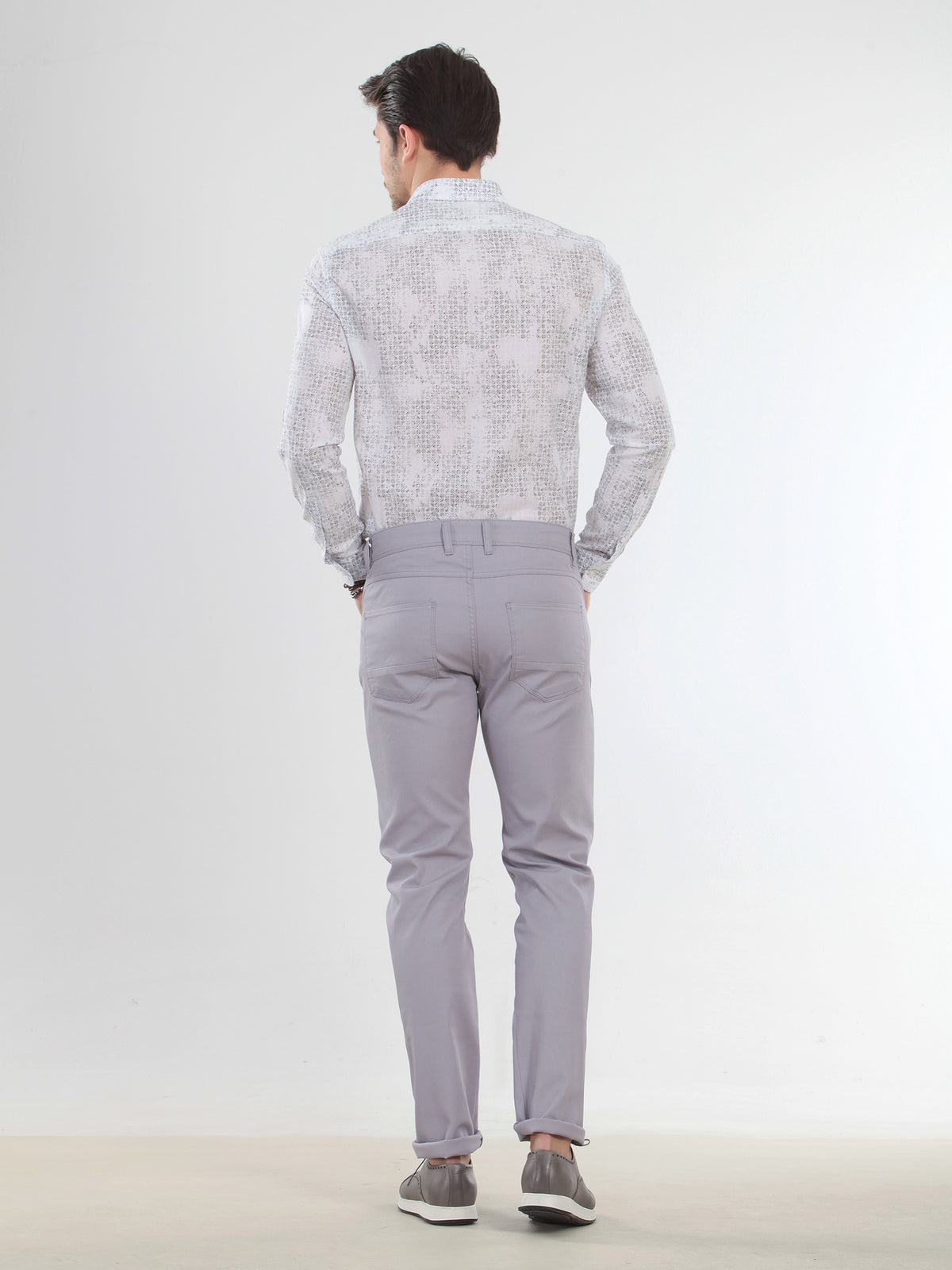 Lila Düz Dokuma Slim Fit Casual Pamuk Karışımlı Pantolon