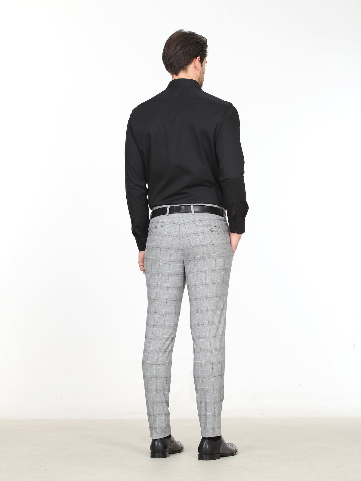Gri Kareli Dokuma Slim Fit Casual Pantolon