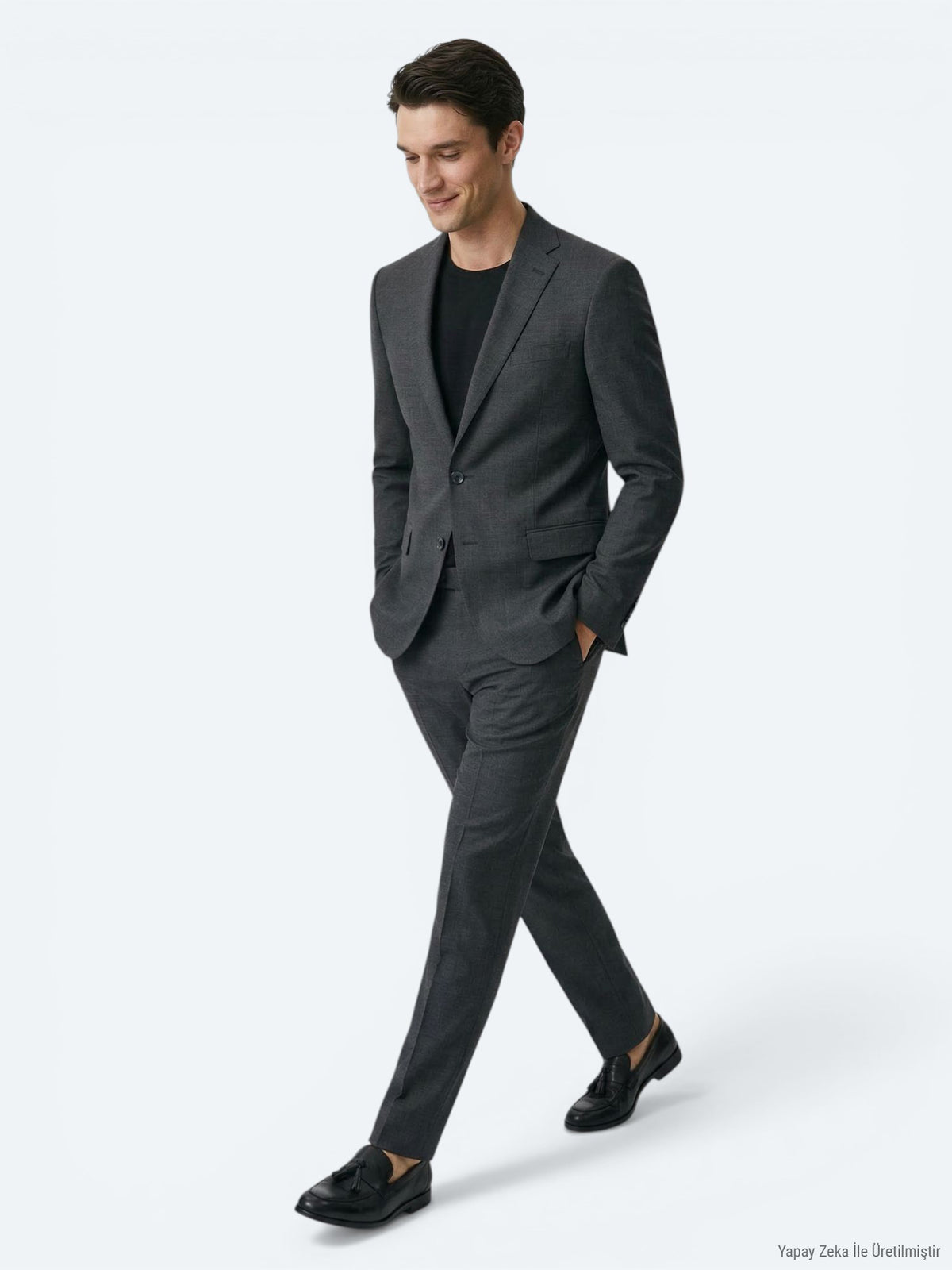 Antrasit Düz Modern Fit Yün Karışımlı Takım Elbise