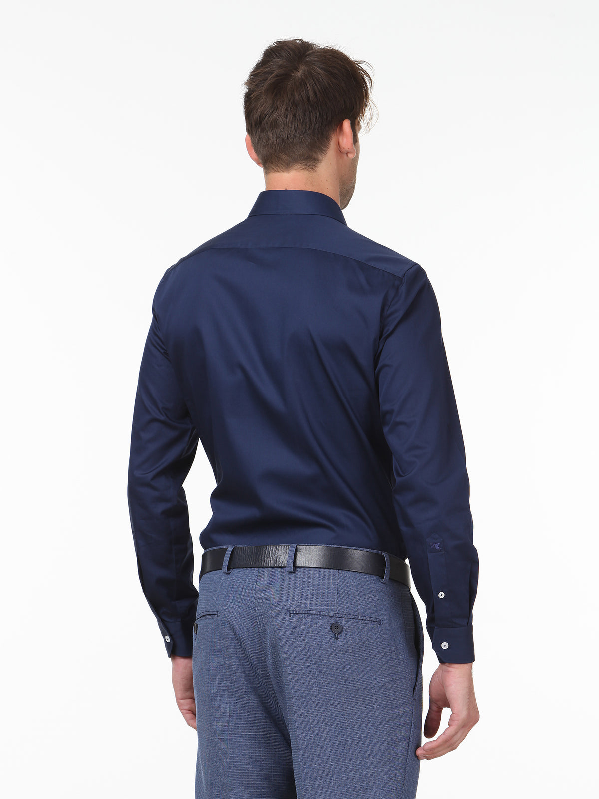 Lacivert Düz Slim Fit Uzun Dokuma Klasik %100 Pamuk Gömlek