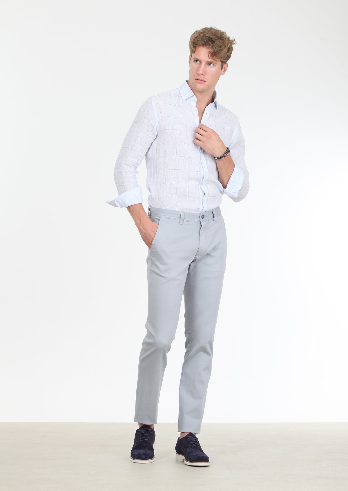 Mavi Düz Dokuma Regular Fit Casual Pamuk Karışımlı Pantolon