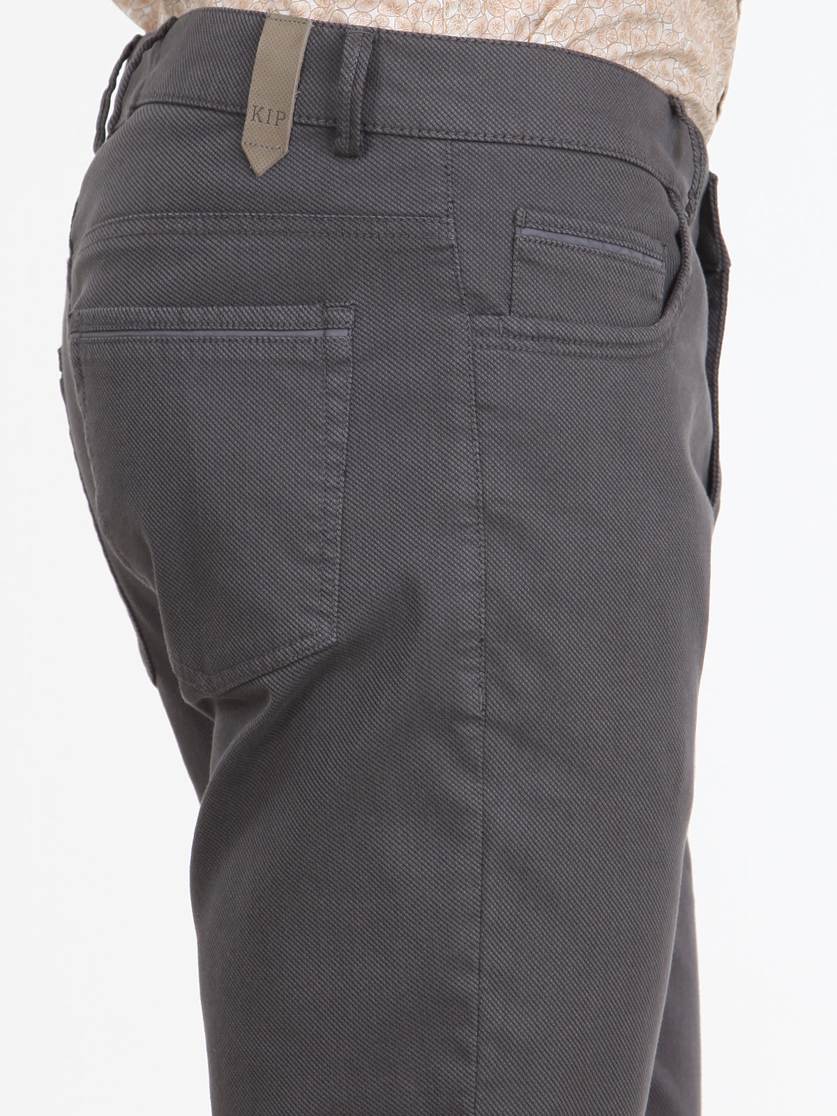 Koyu Gri Düz Dokuma Slim Fit Casual Pamuk Karışımlı Pantolon
