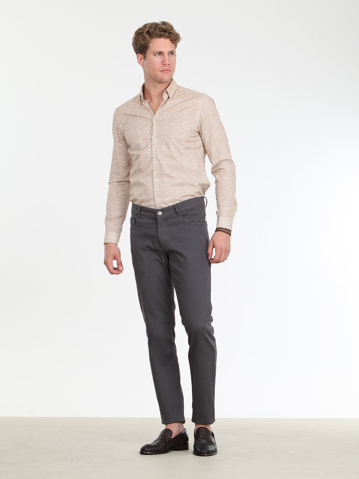 Koyu Gri Düz Dokuma Slim Fit Casual Pamuk Karışımlı Pantolon