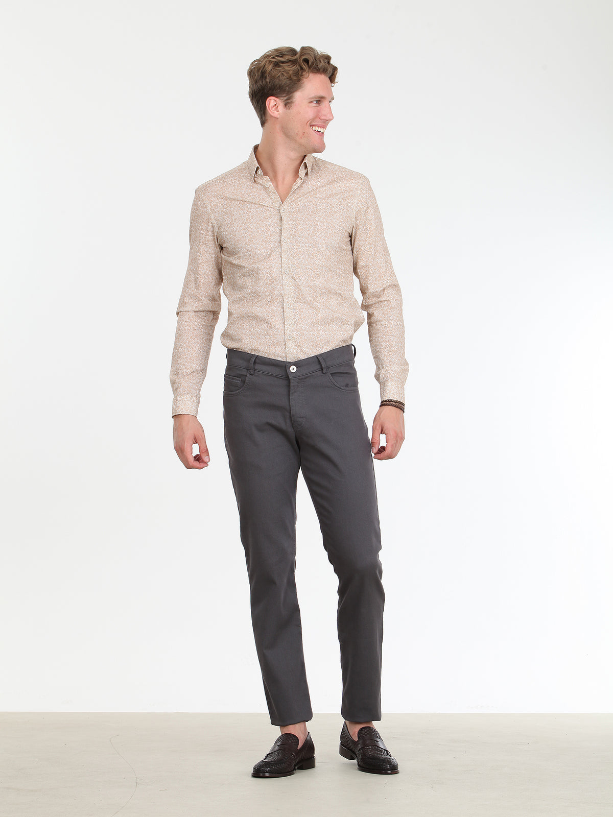 Koyu Gri Düz Dokuma Slim Fit Casual Pamuk Karışımlı Pantolon