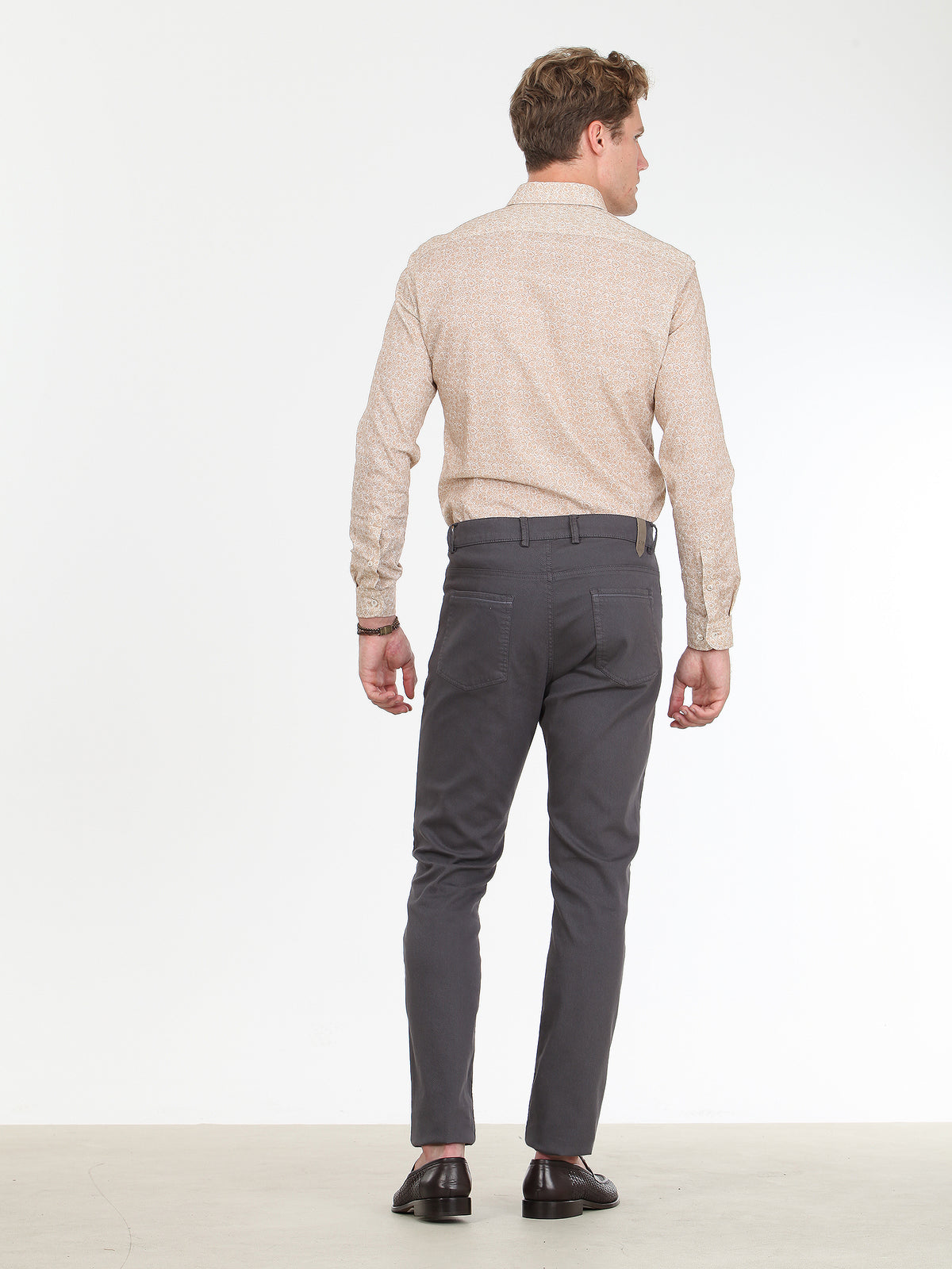 Koyu Gri Düz Dokuma Slim Fit Casual Pamuk Karışımlı Pantolon