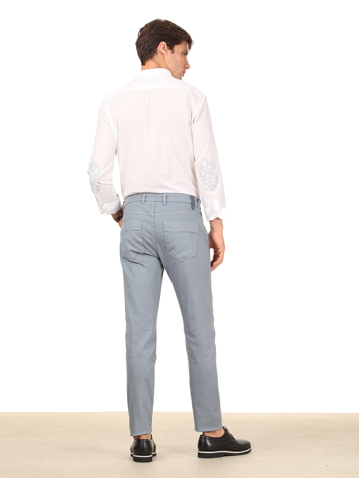 Havacı Mavi Düz Dokuma Regular Fit Casual Pamuk Karışımlı Pantolon