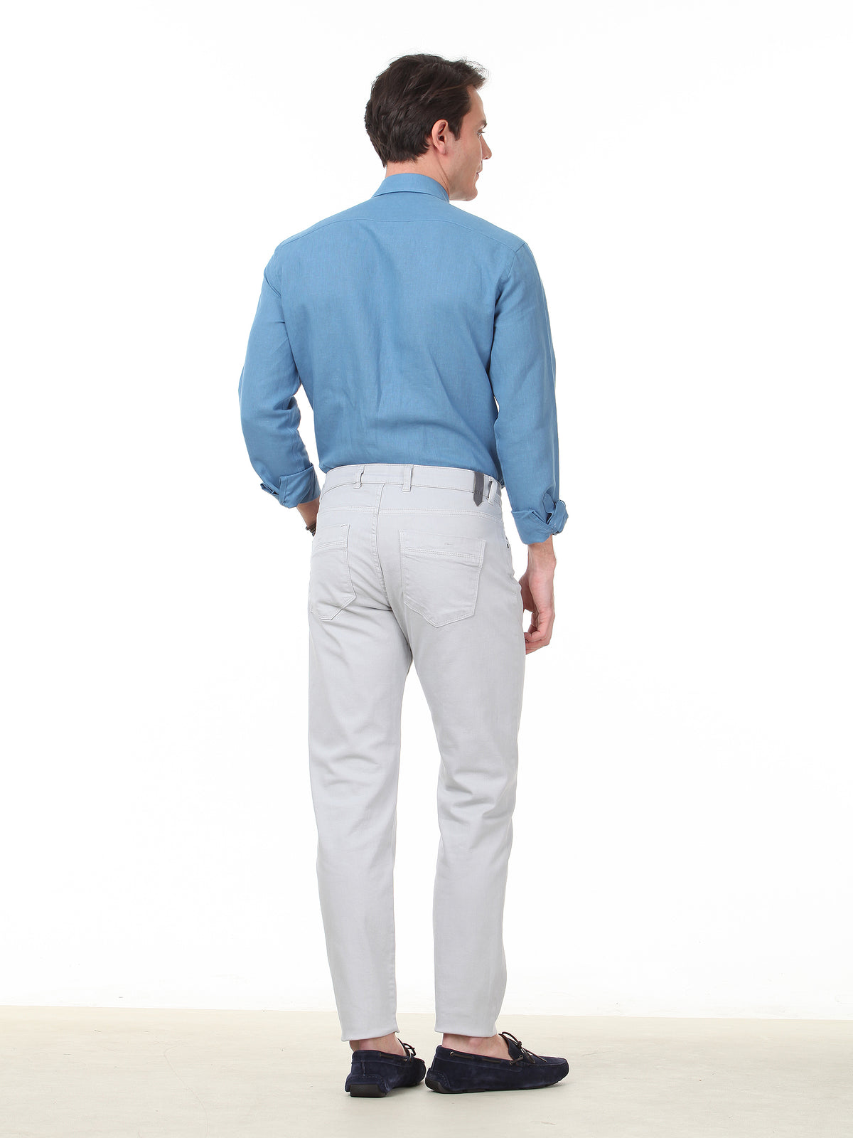 Gri Düz Dokuma Regular Fit Casual Pamuk Karışımlı Pantolon