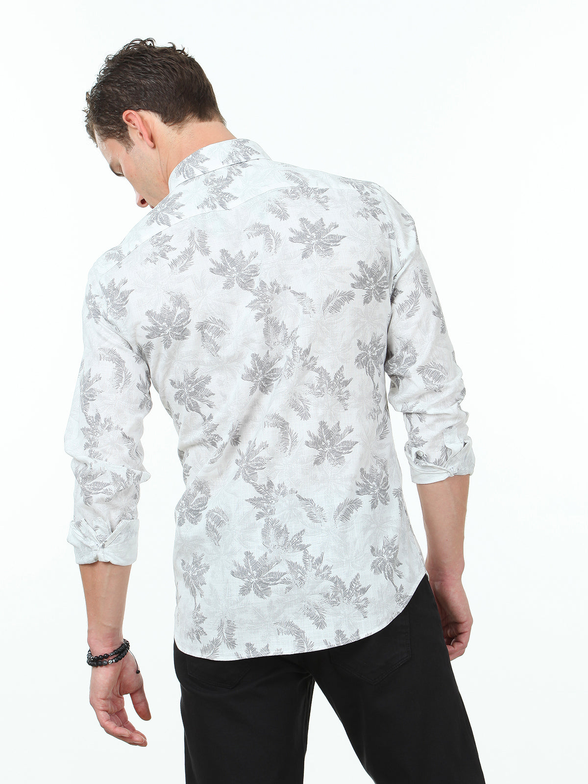 Açık Mavi Baskılı Slim Fit Uzun Dokuma Casual %100 Pamuk Gömlek