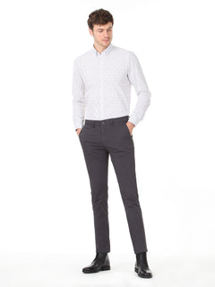 Koyu Gri Düz Dokuma Fitted Fit Casual Pamuk Karışımlı Pantolon