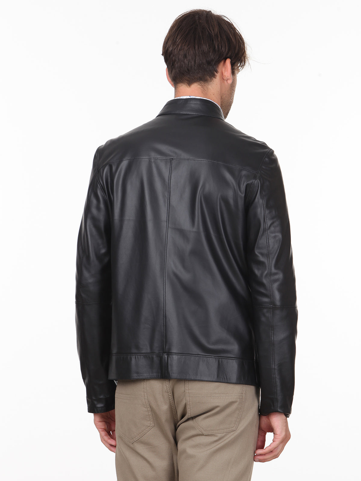 Siyah Slim Fit Dik Yaka Klasik Deri Deri Mont
