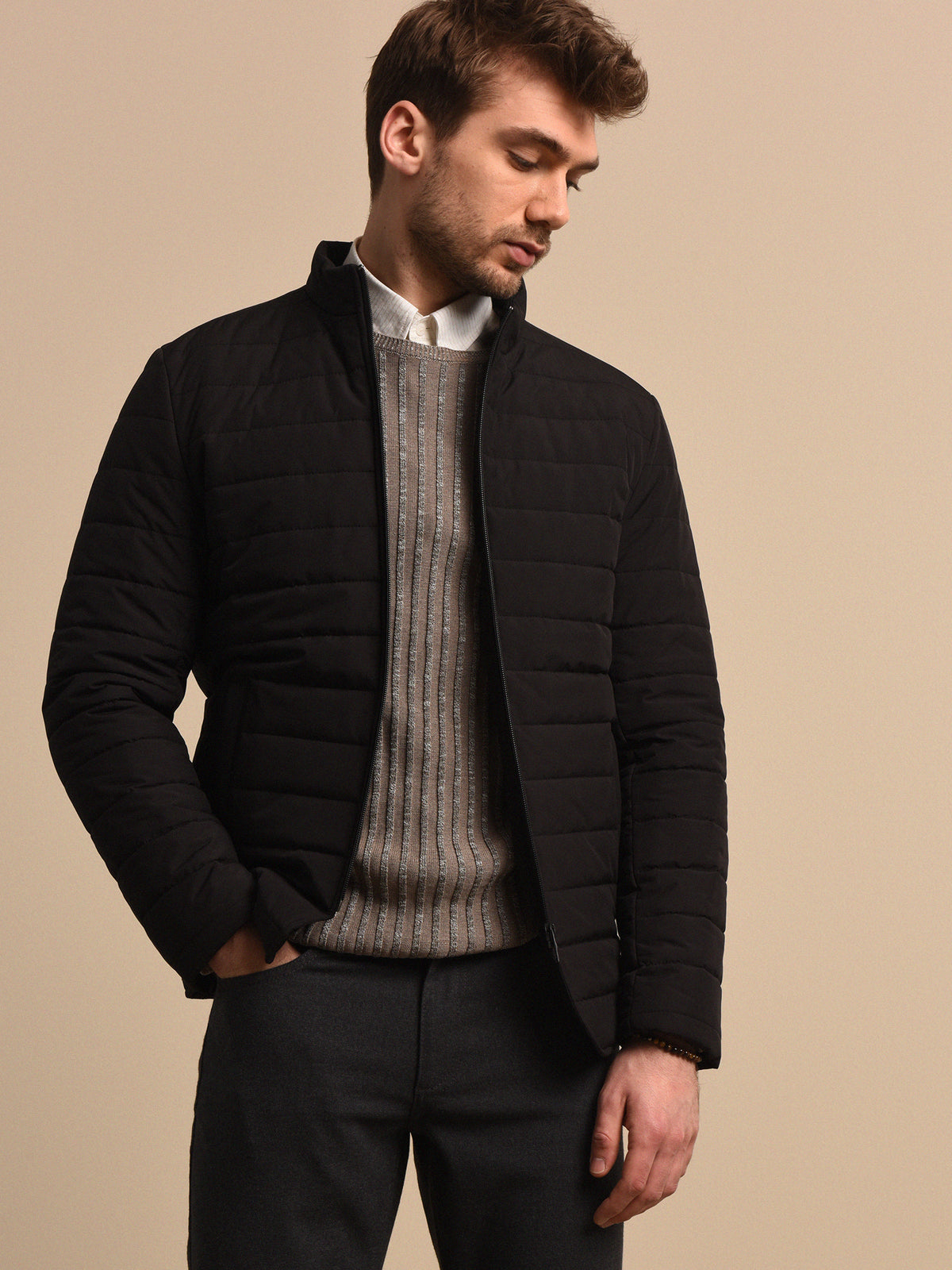 Siyah Regular Fit Micro Elyaflı Spor Ceket