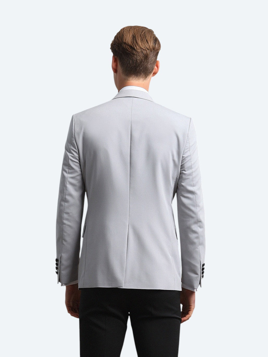 Açık Gri Slim Fit Kelebek Yaka Dokuma Smokin Takım Elbise