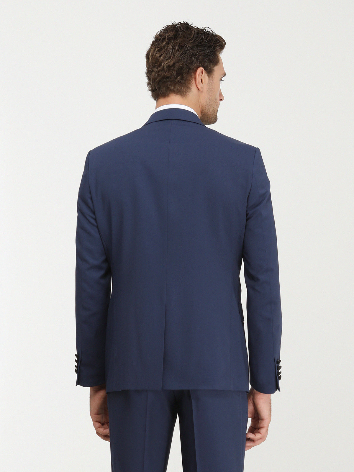 Saks Düz Slim Fit Demonte Yaka Dokuma Yelekli Smokin Takım Elbise
