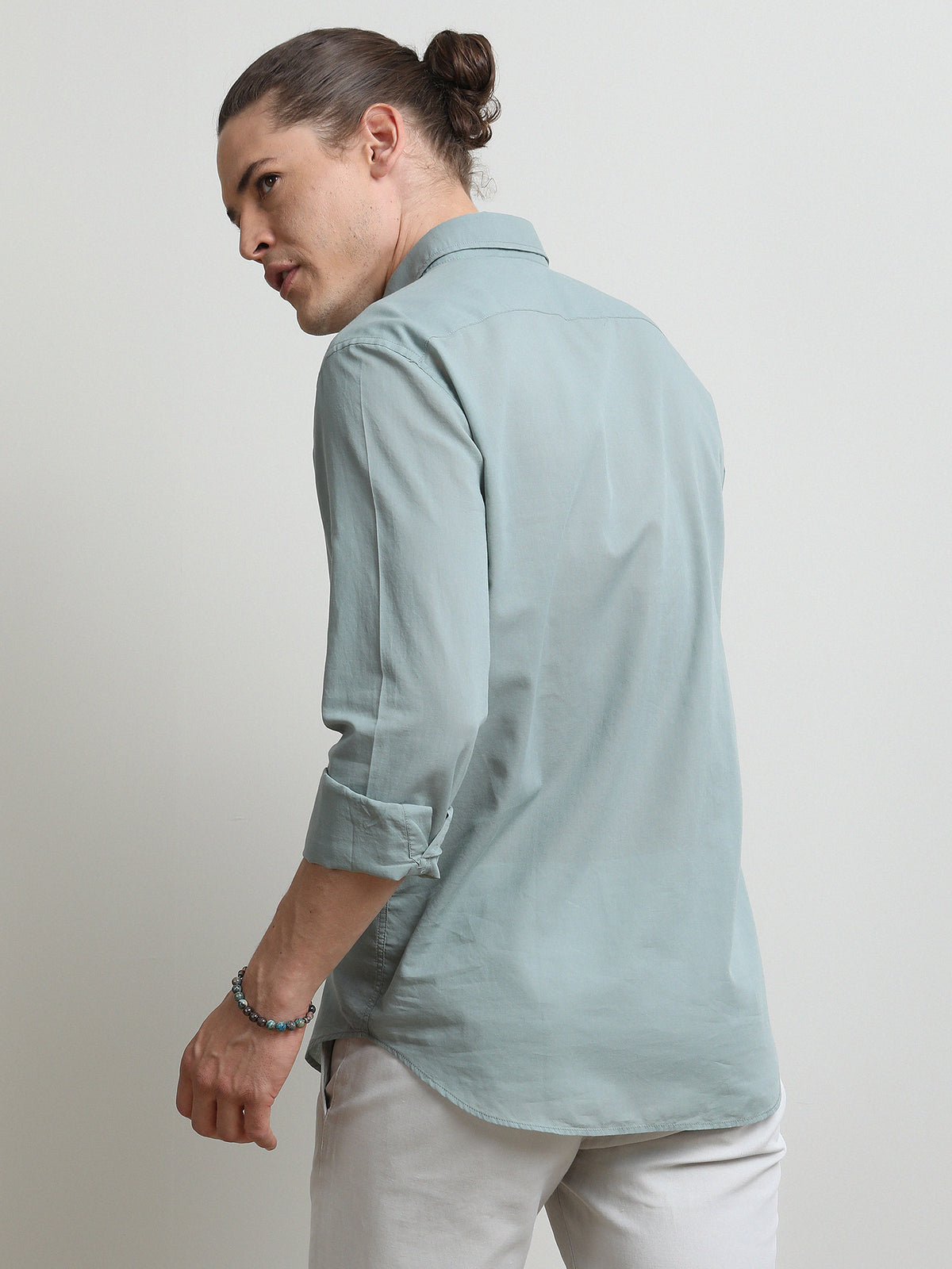 Mint Düz Regular Fit Uzun Dokuma Casual %100 Pamuk Gömlek