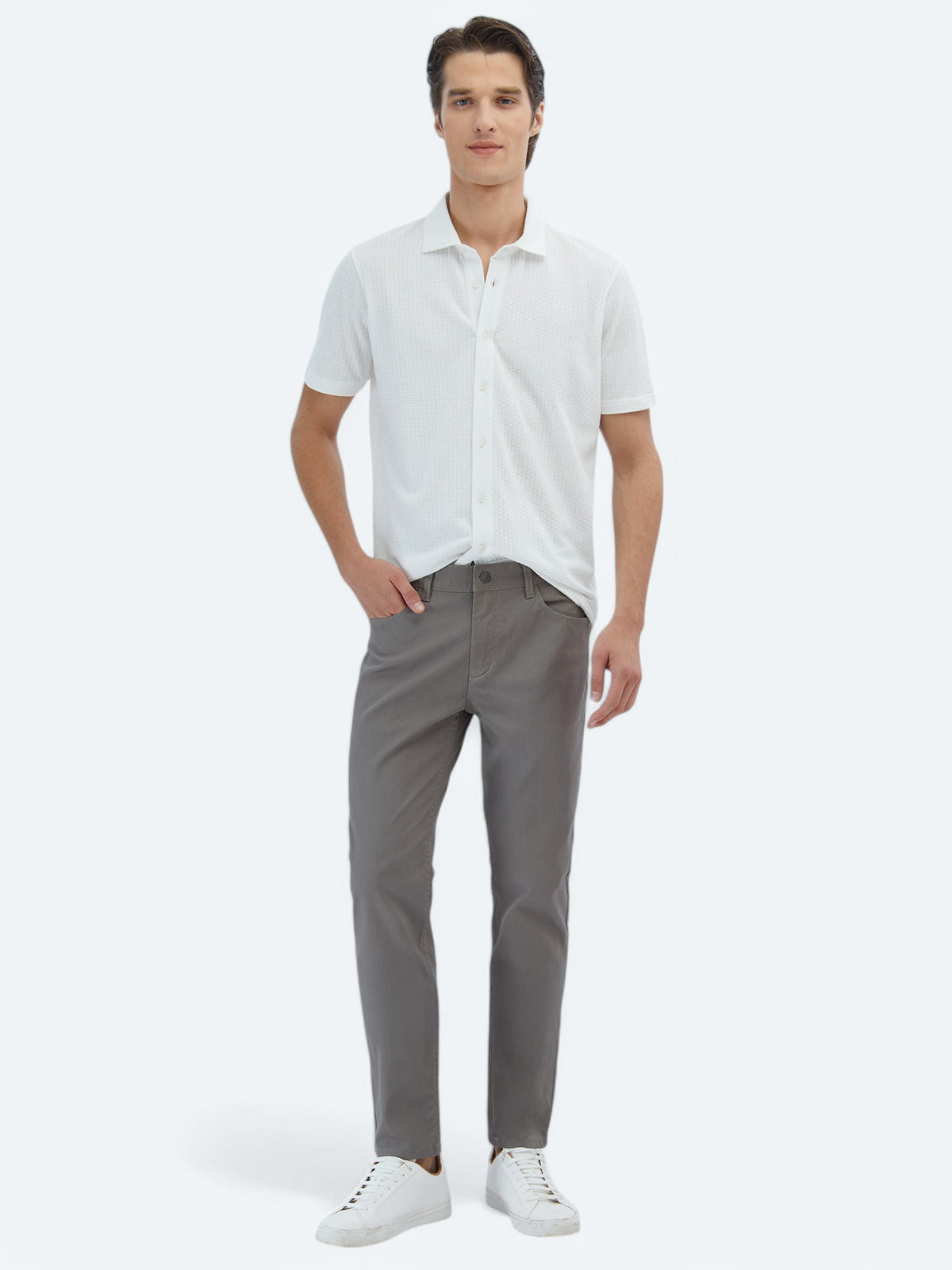 Vizon Düz Dokuma Fitted Fit Casual Pamuk Karışımlı Pantolon