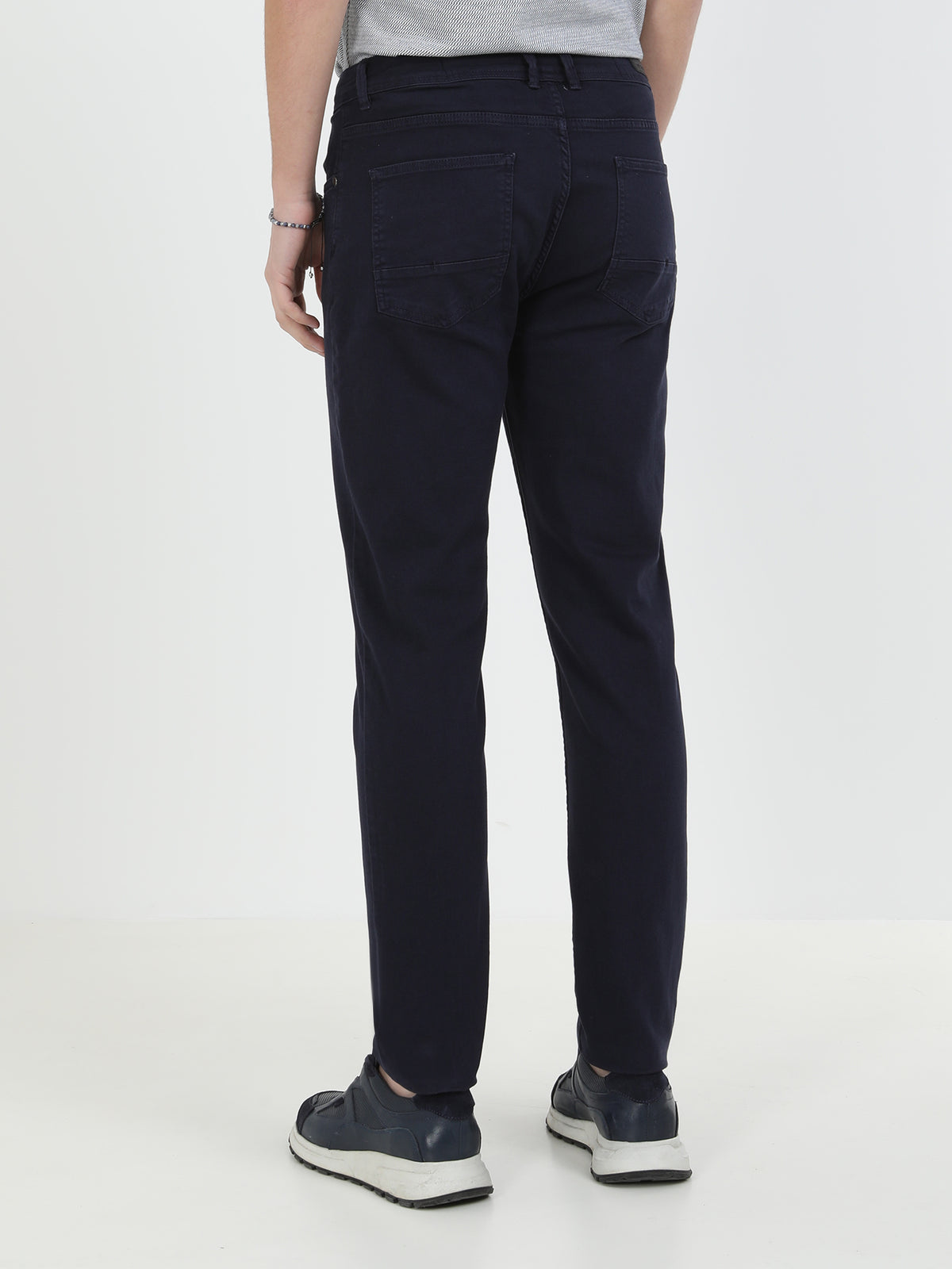 Lacivert Düz Dokuma Regular Fit Casual Pamuk Karışımlı Pantolon
