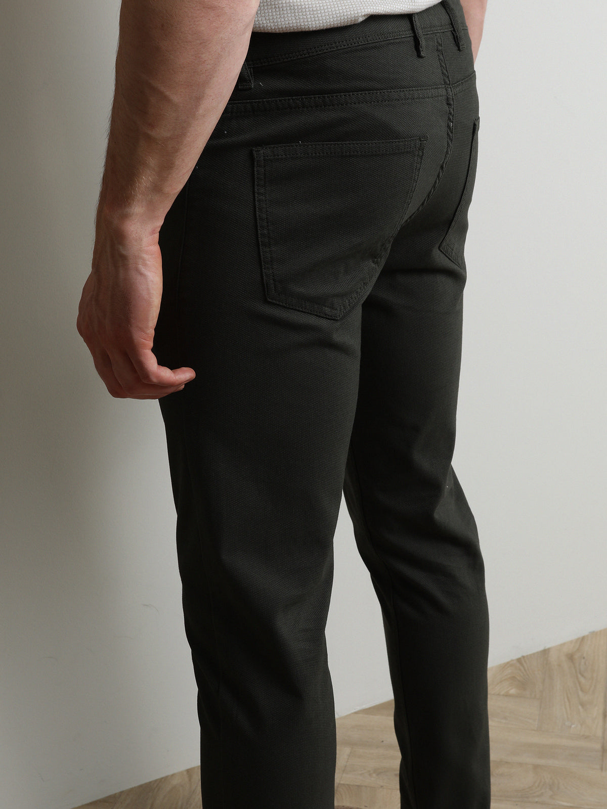 Haki Düz Dokuma Slim Fit Casual Pamuk Karışımlı Pantolon