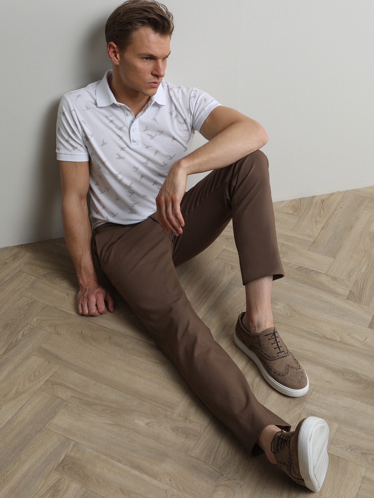 Açık Kahve Düz Dokuma Regular Fit Casual Pamuk Karışımlı Pantolon