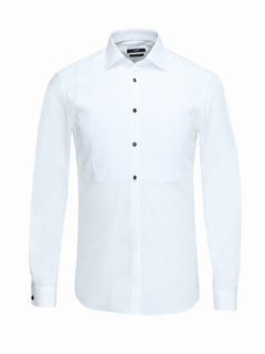 Beyaz Düz Slim Fit Duble Manşet Klasik Yaka Smokin Gömlek