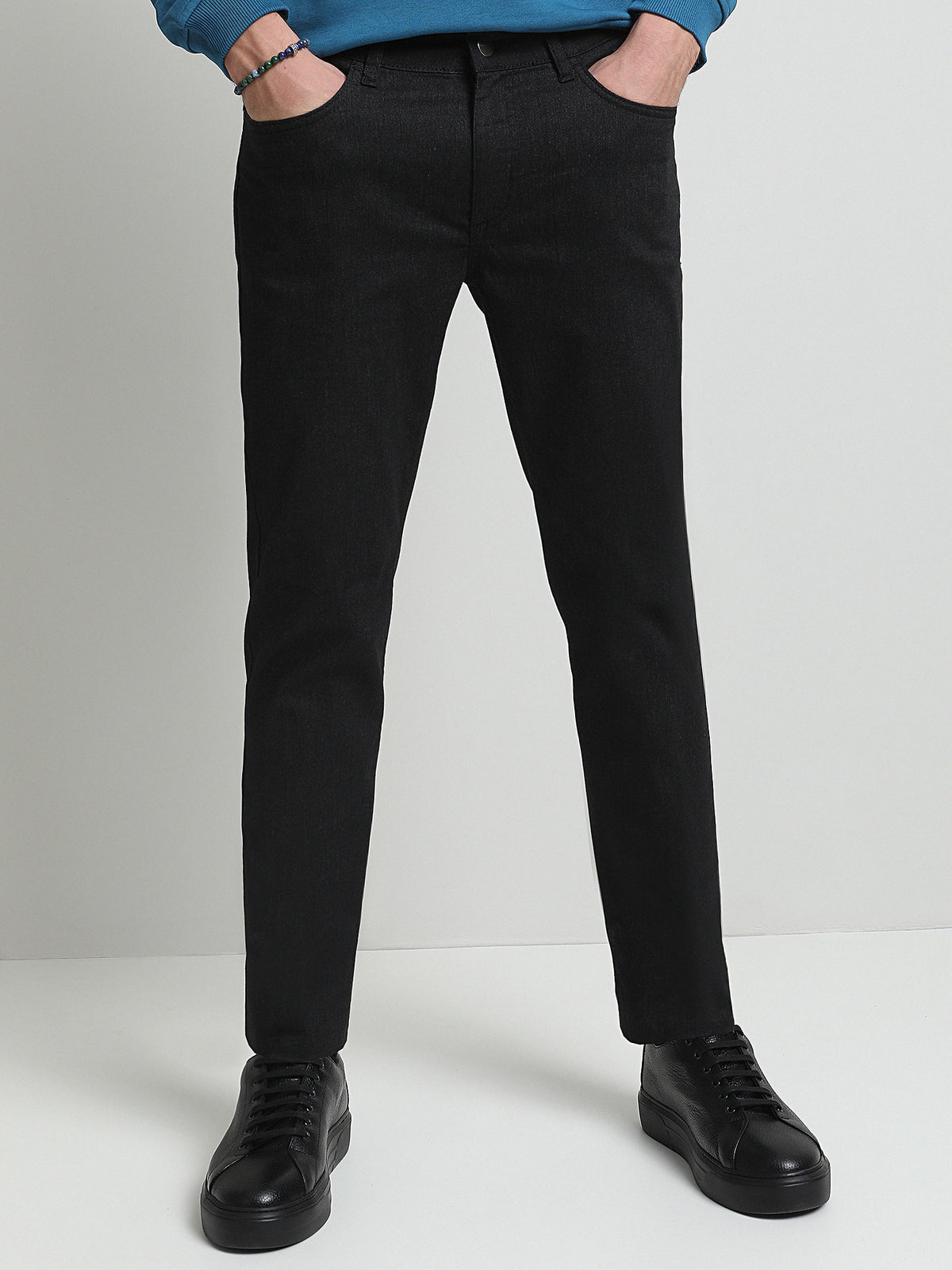 Antrasit Düz Denim Regular Fit Casual Pamuk Karışımlı Pantolon