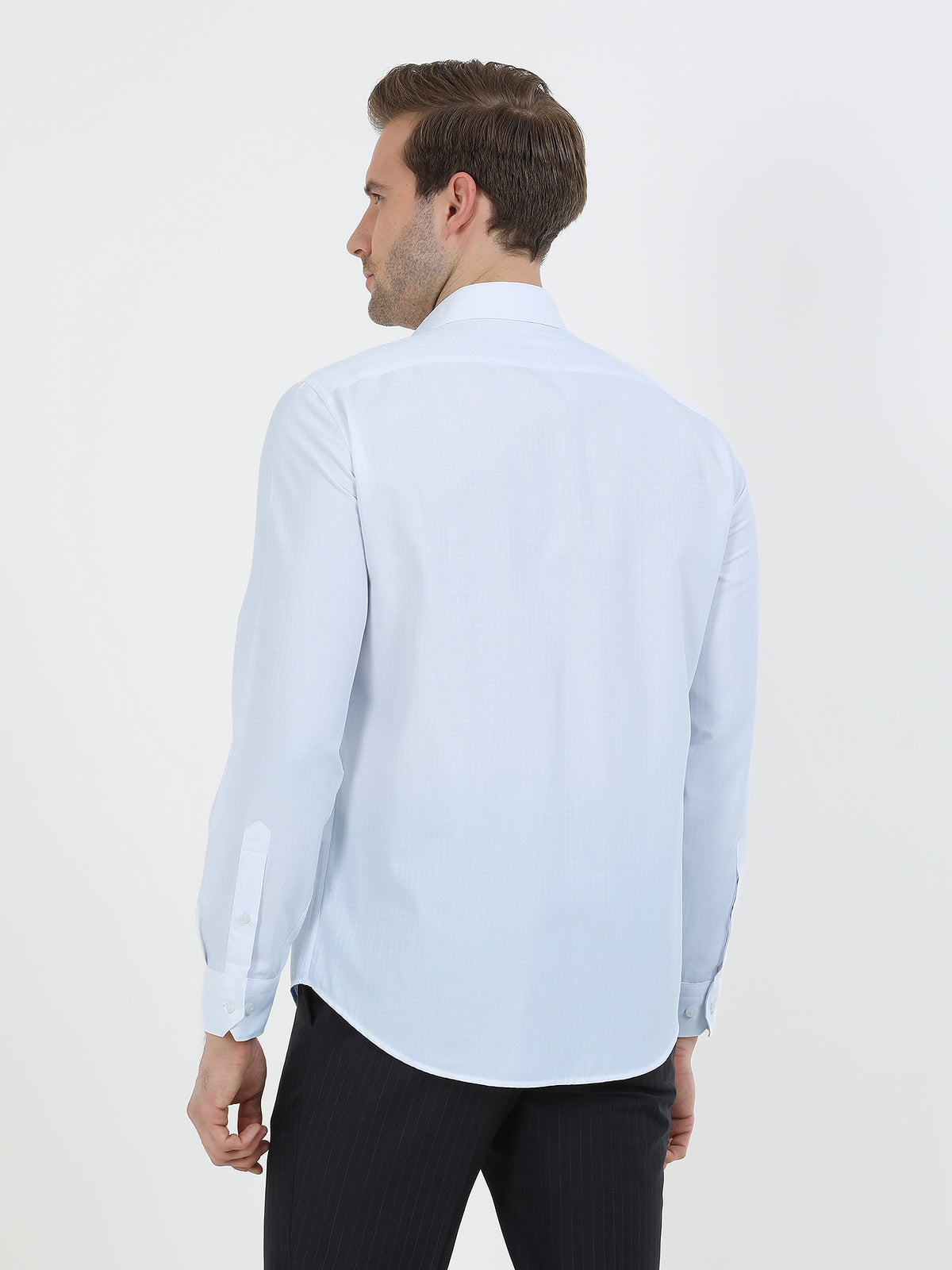 Açık Mavi Mikro Slim Fit Uzun Dokuma Klasik Pamuk Karışımlı Gömlek