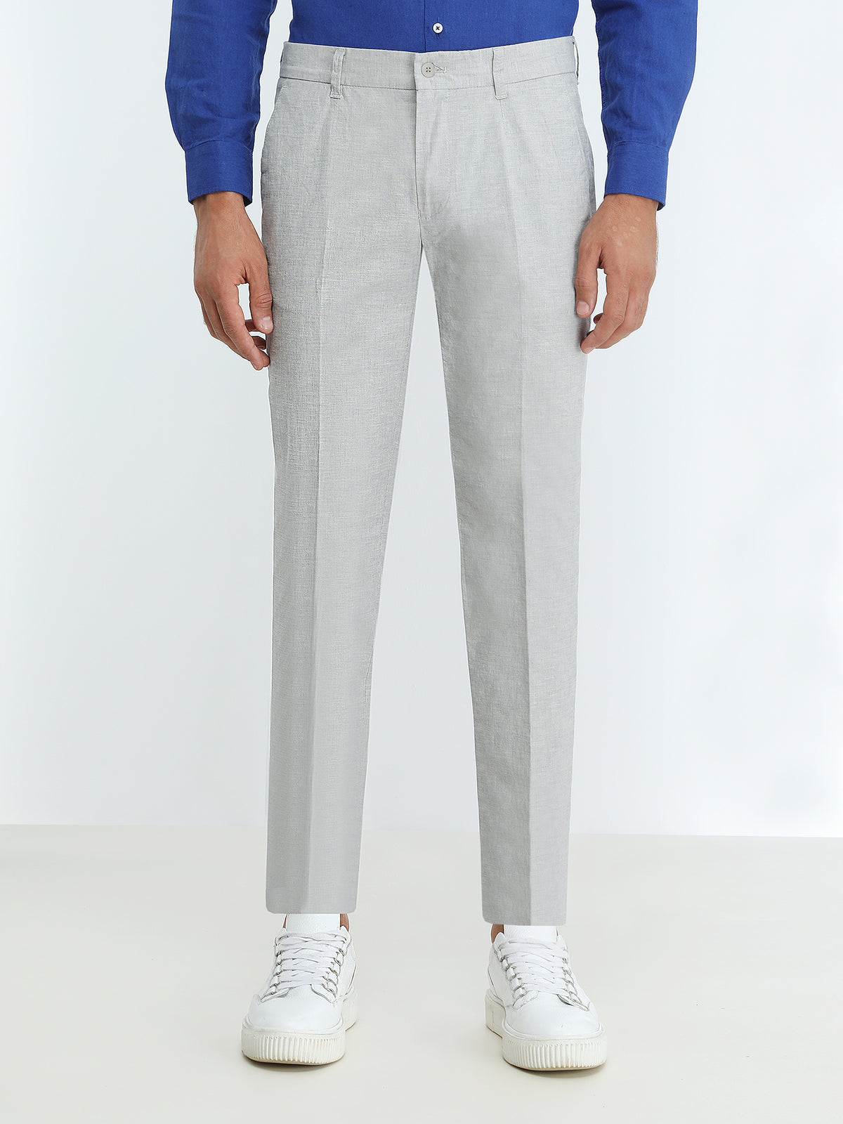 Açık Mavi Dokuma Slim Fit Smart Casual Pamuk Karışımlı Pantolon
