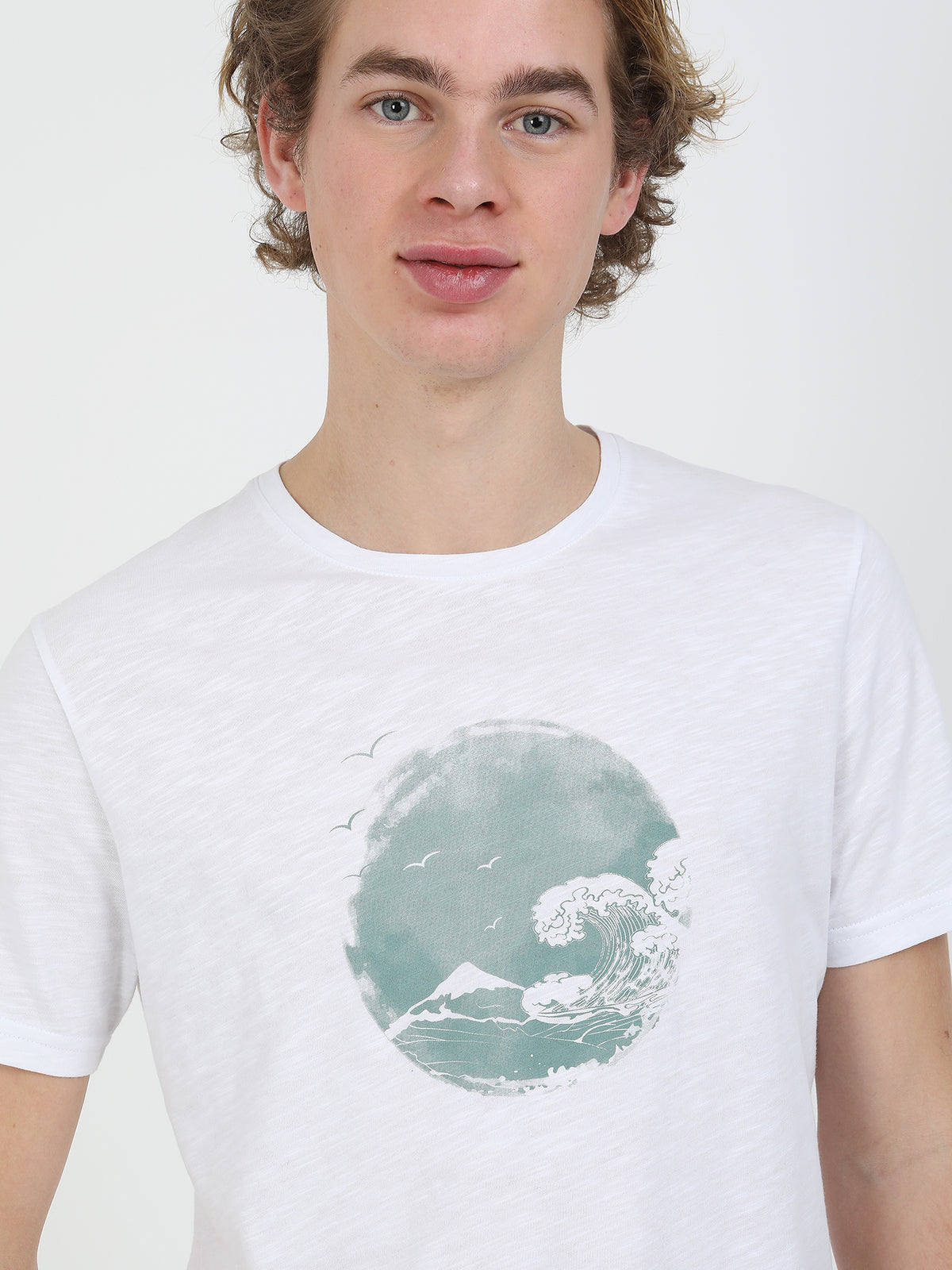 Mint Baskılı Bisiklet Yaka %100 Pamuk T-Shirt