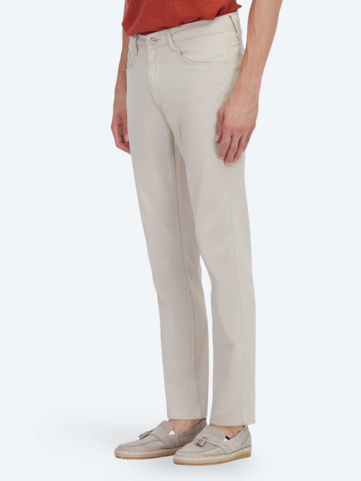 Bej Dokuma Slim Fit Casual Pamuk Karışımlı Pantolon