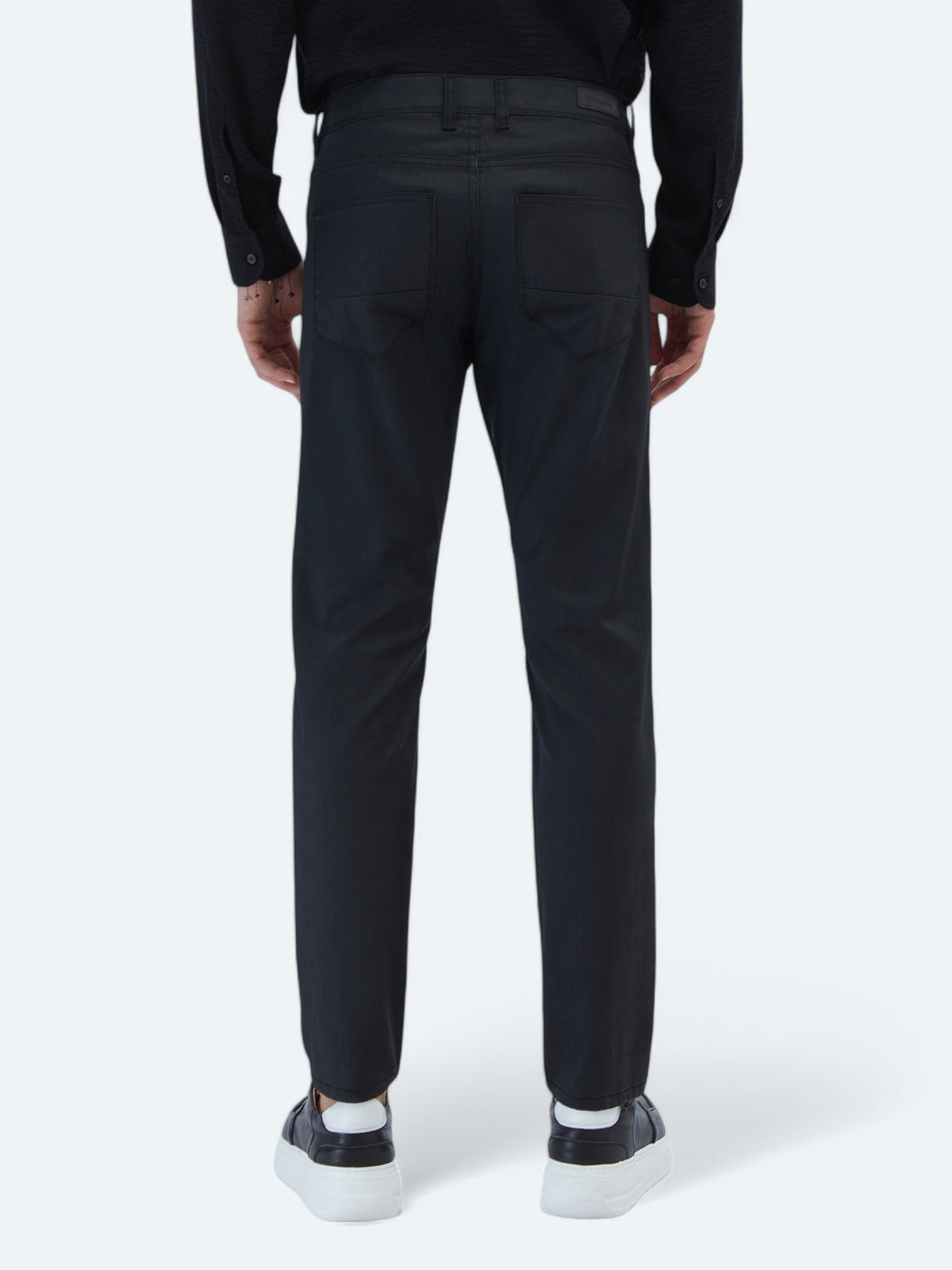 Siyah Düz Dokuma Fitted Fit Casual Pamuk Karışımlı Pantolon