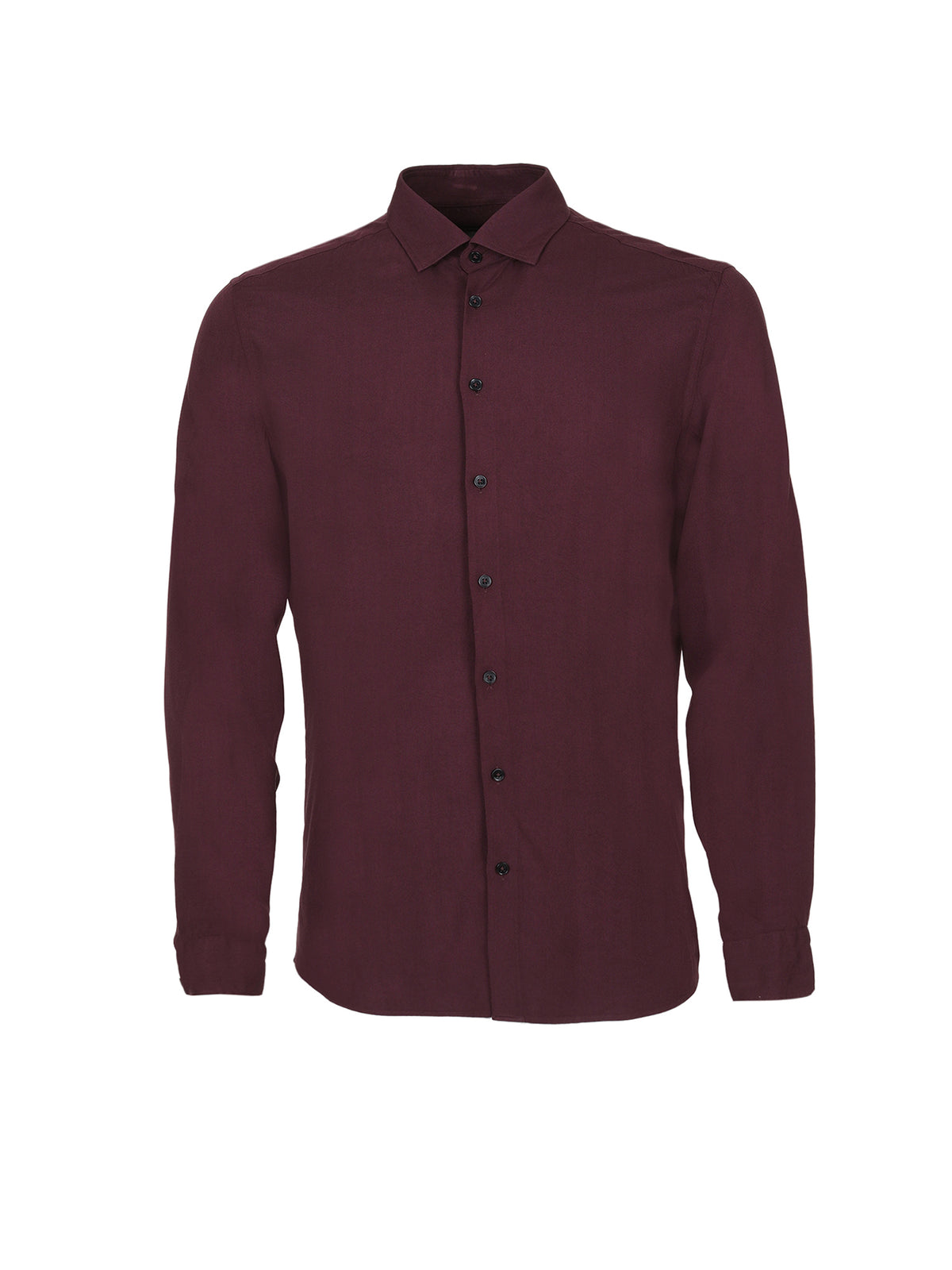 Bordo Düz Slim Fit Uzun Dokuma Casual Gömlek