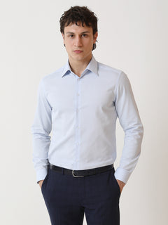 Mavi Düz Slim Fit Uzun Dokuma Klasik %100 Pamuk Gömlek