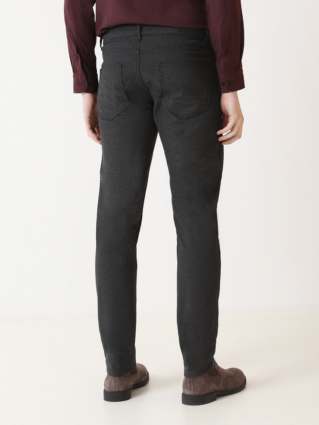 Siyah Dokuma Slim Fit Casual Pamuk Karışımlı Pantolon