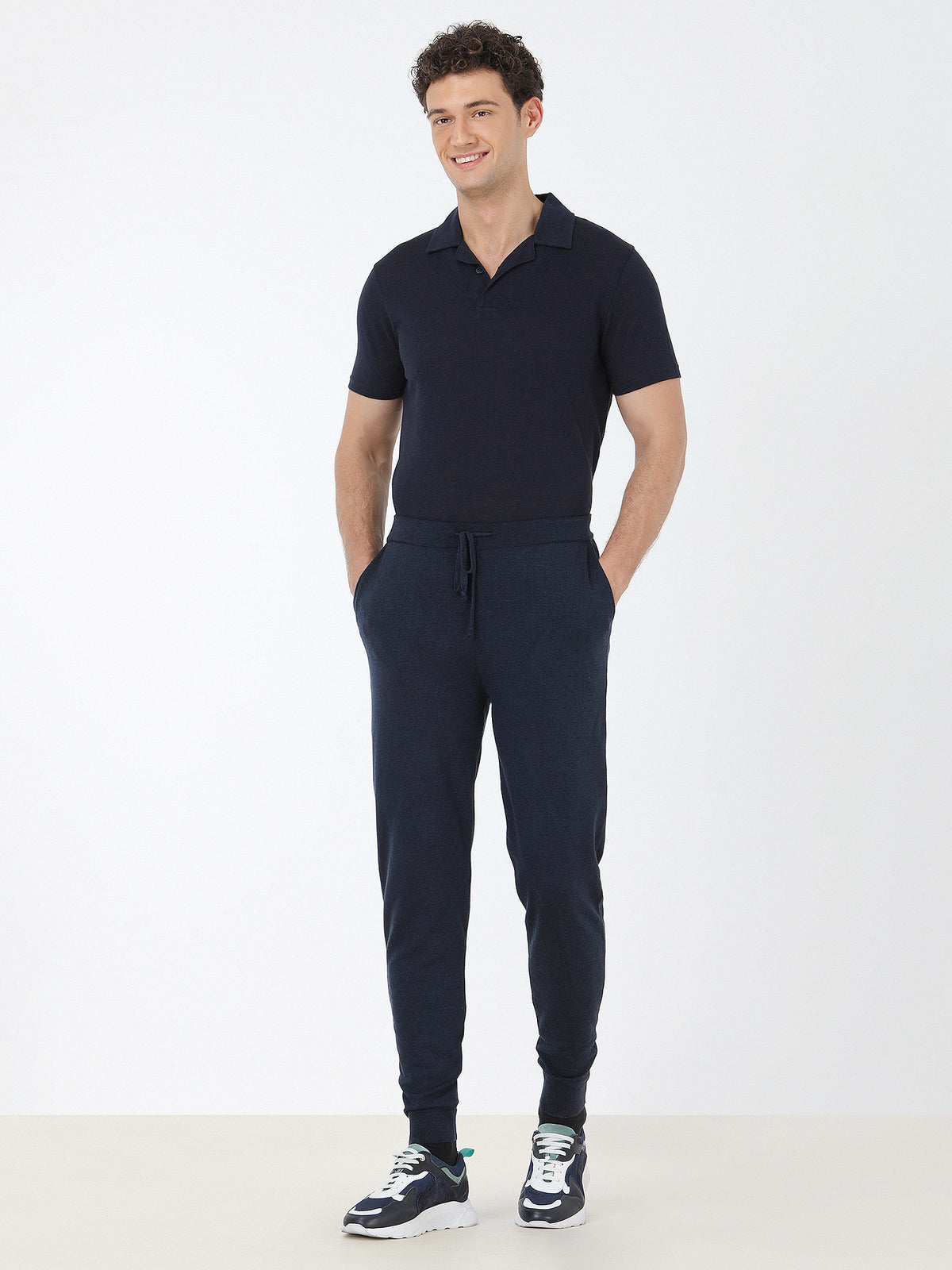 Lacivert Düz Örme Jogging Fit Casual Triko Pantolon