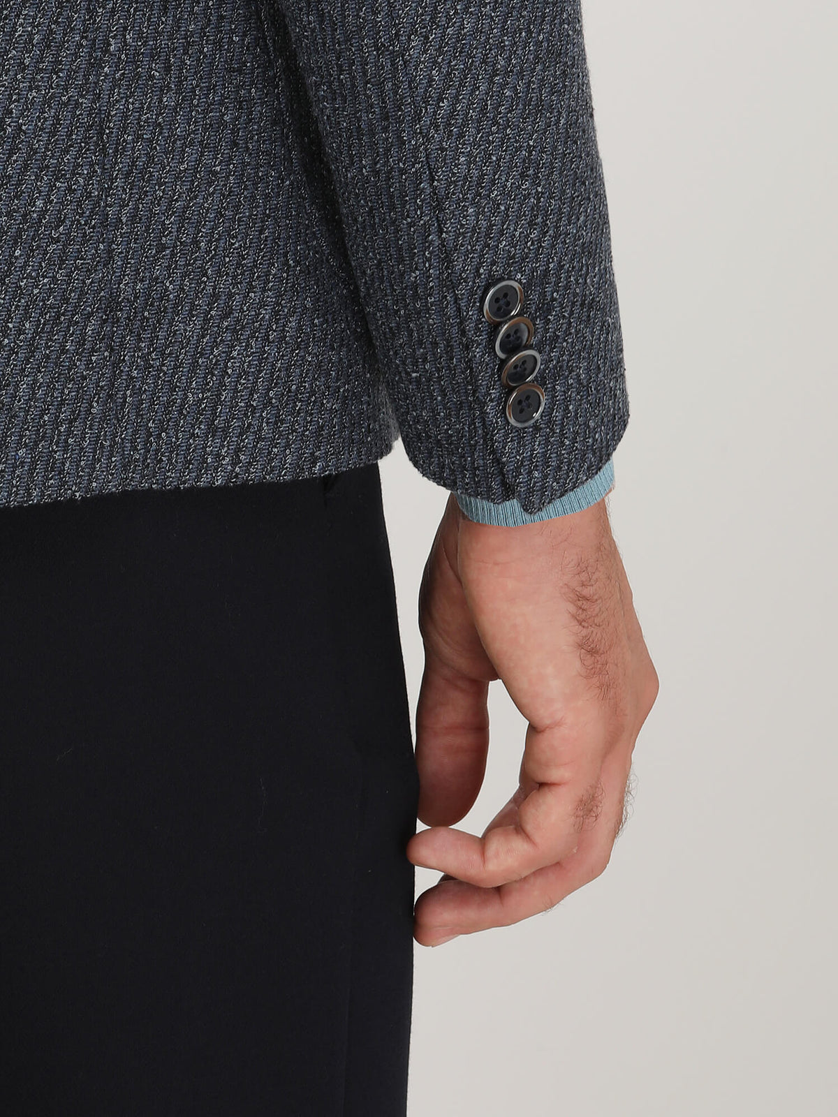 İndigo Desenli Modern Fit Pamuk Karışımlı Ceket