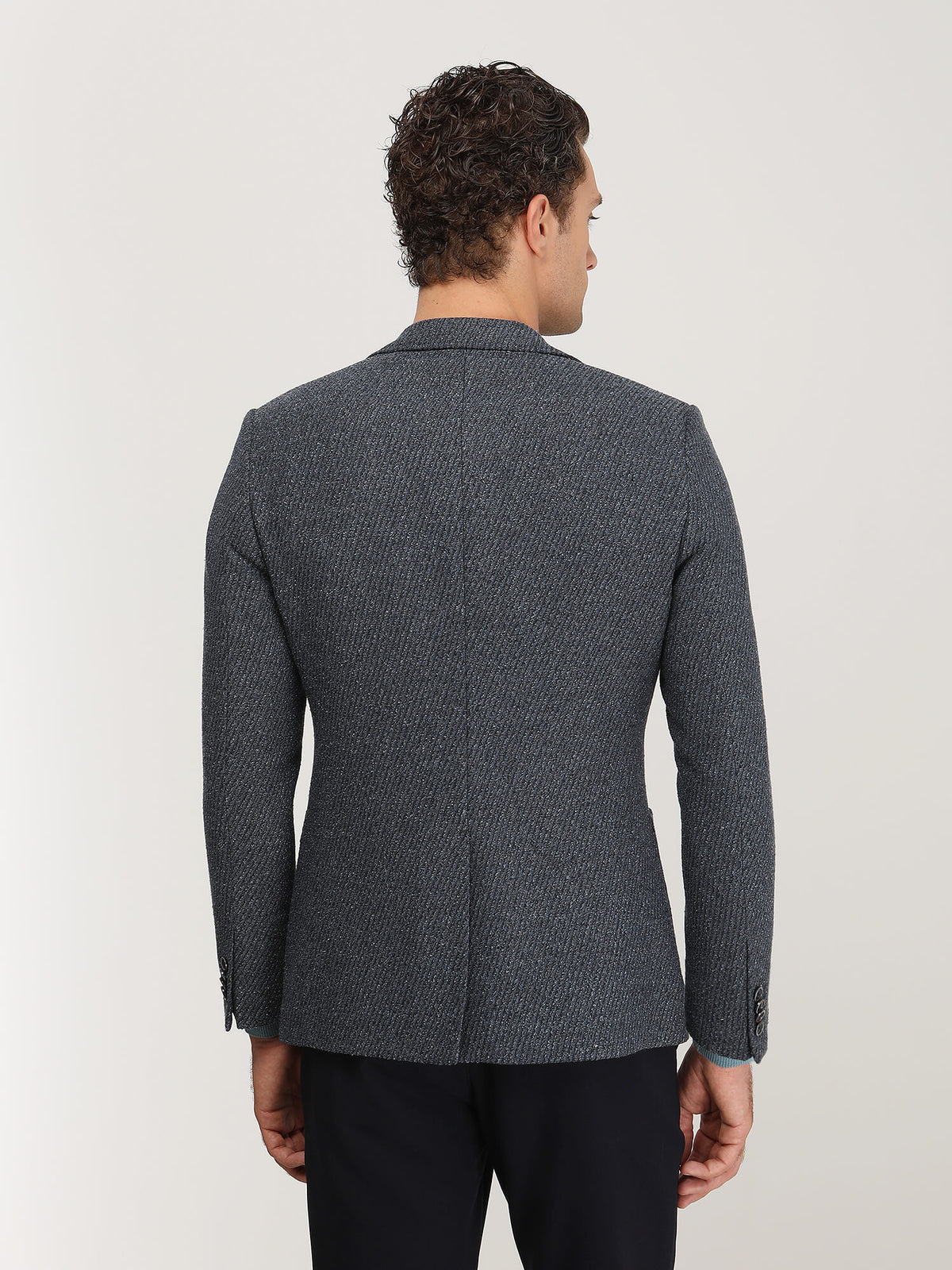 İndigo Desenli Modern Fit Pamuk Karışımlı Ceket