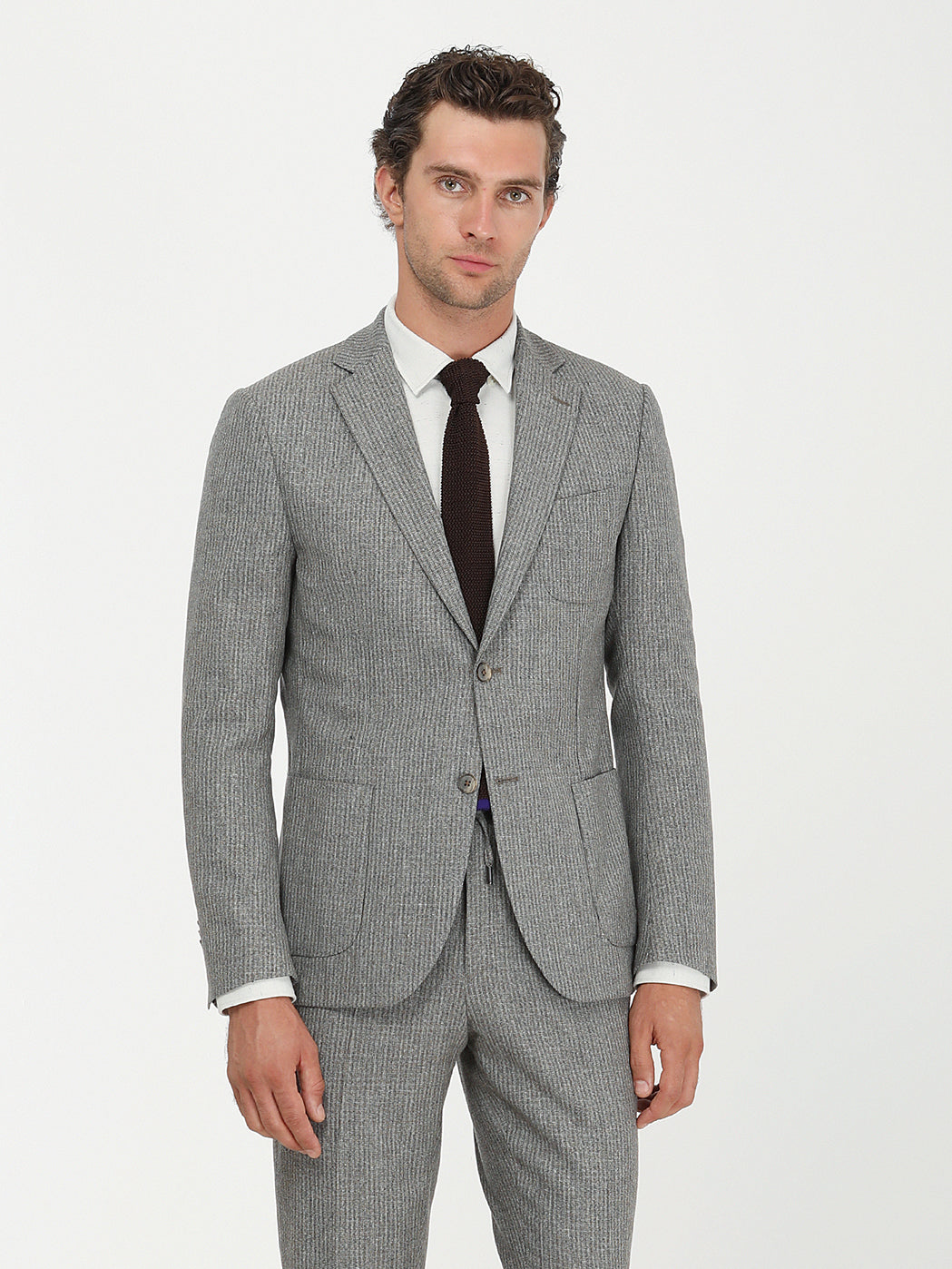 Gri Mikro Modern Fit Yün Karışımlı Takım Elbise