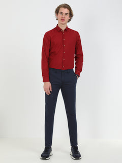 Lacivert Dokuma Slim Fit Casual Pamuk Karışımlı Pantolon