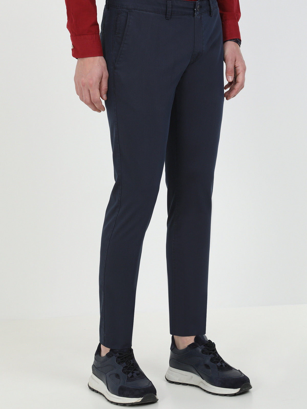 Lacivert Dokuma Slim Fit Casual Pamuk Karışımlı Pantolon