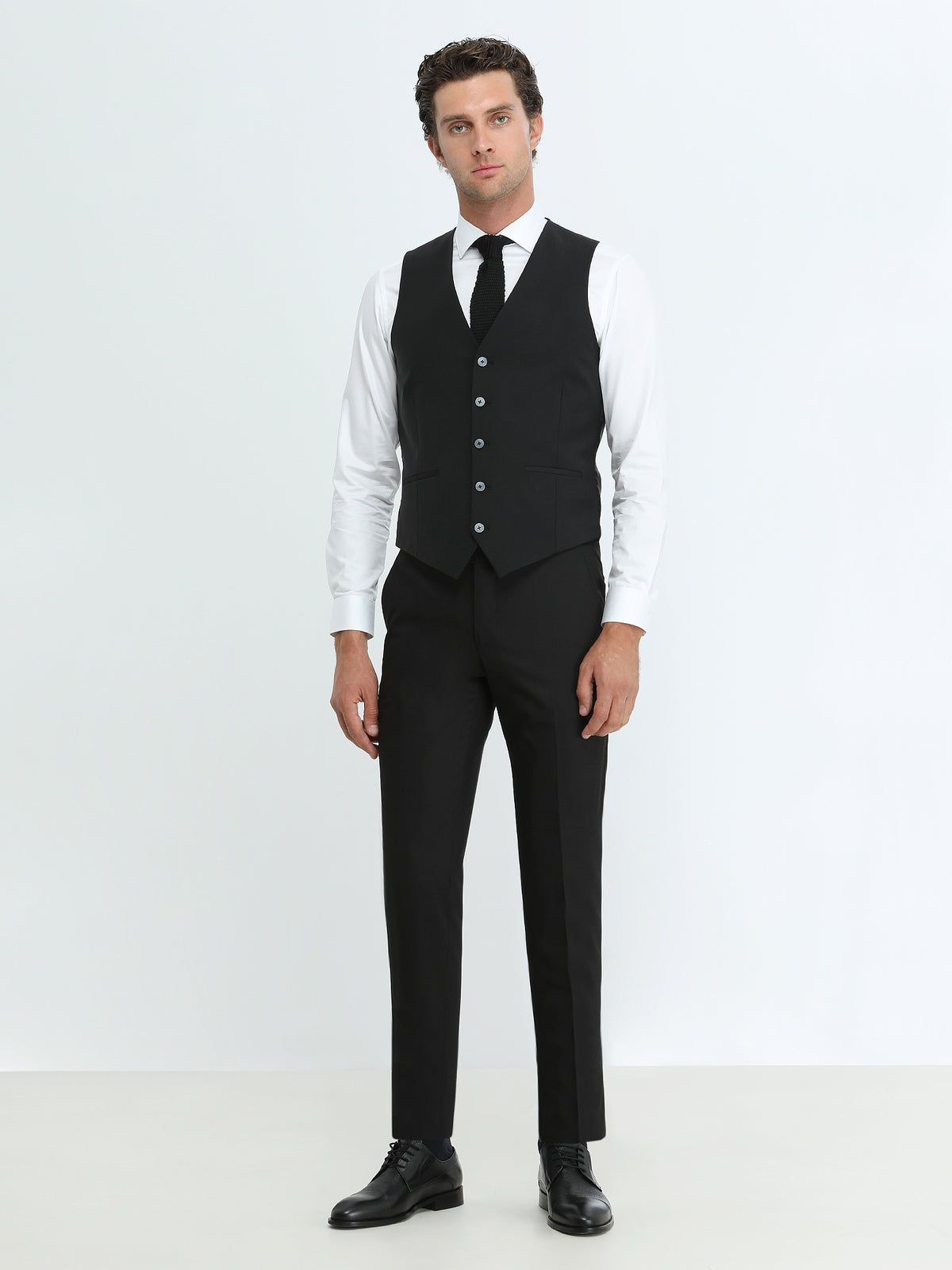 Siyah Slim Fit Klasik Dokuma Yelek