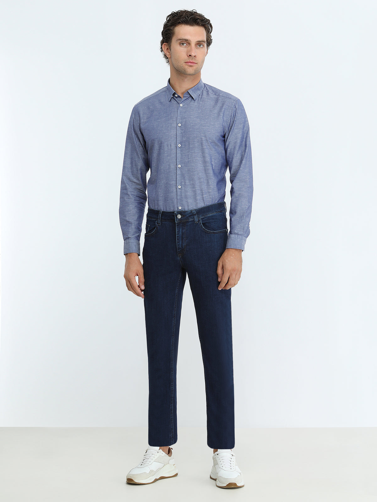 Lacivert Slim Fit Denim Pamuk Karışımlı Pantolon