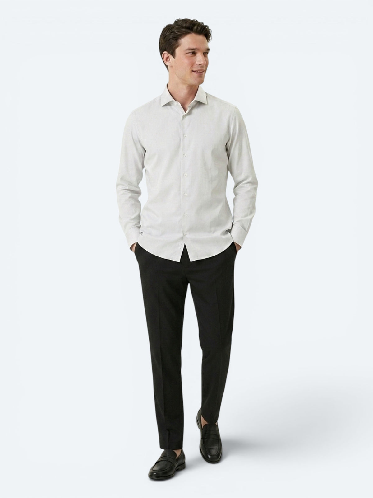 Gri Düz Slim Fit Uzun Dokuma Klasik %100 Pamuk Gömlek