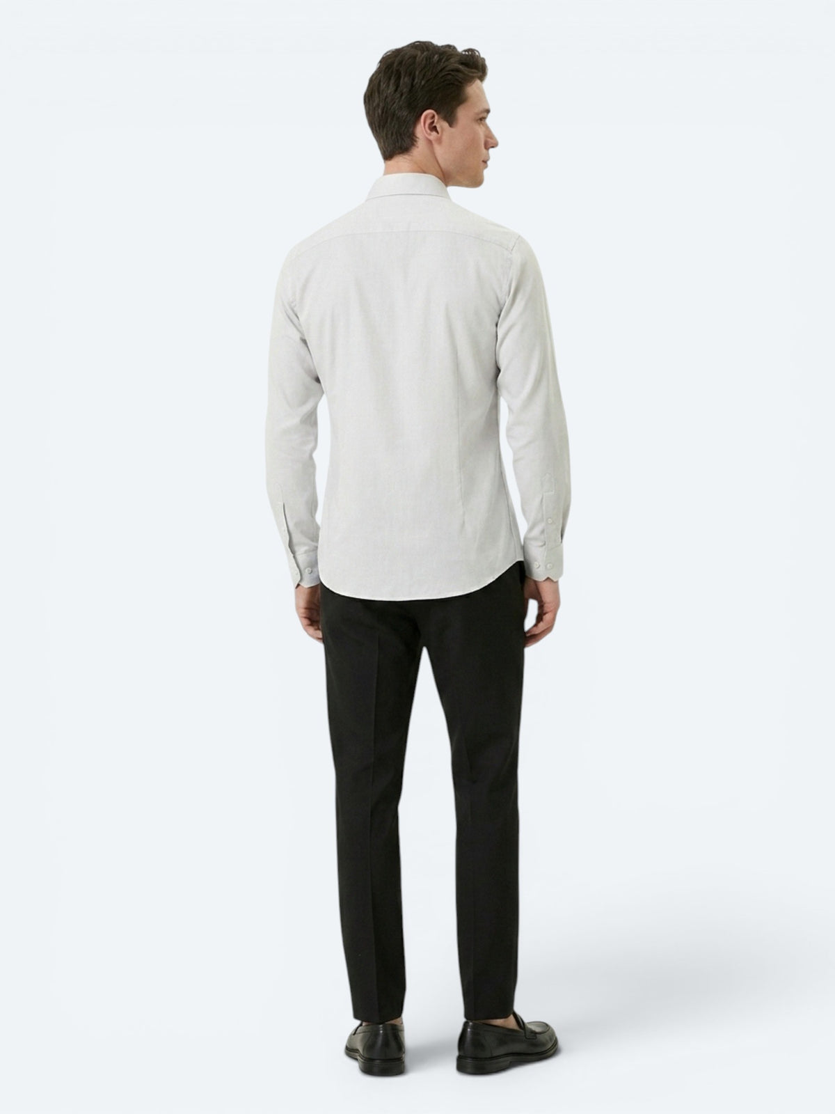 Gri Düz Slim Fit Uzun Dokuma Klasik %100 Pamuk Gömlek