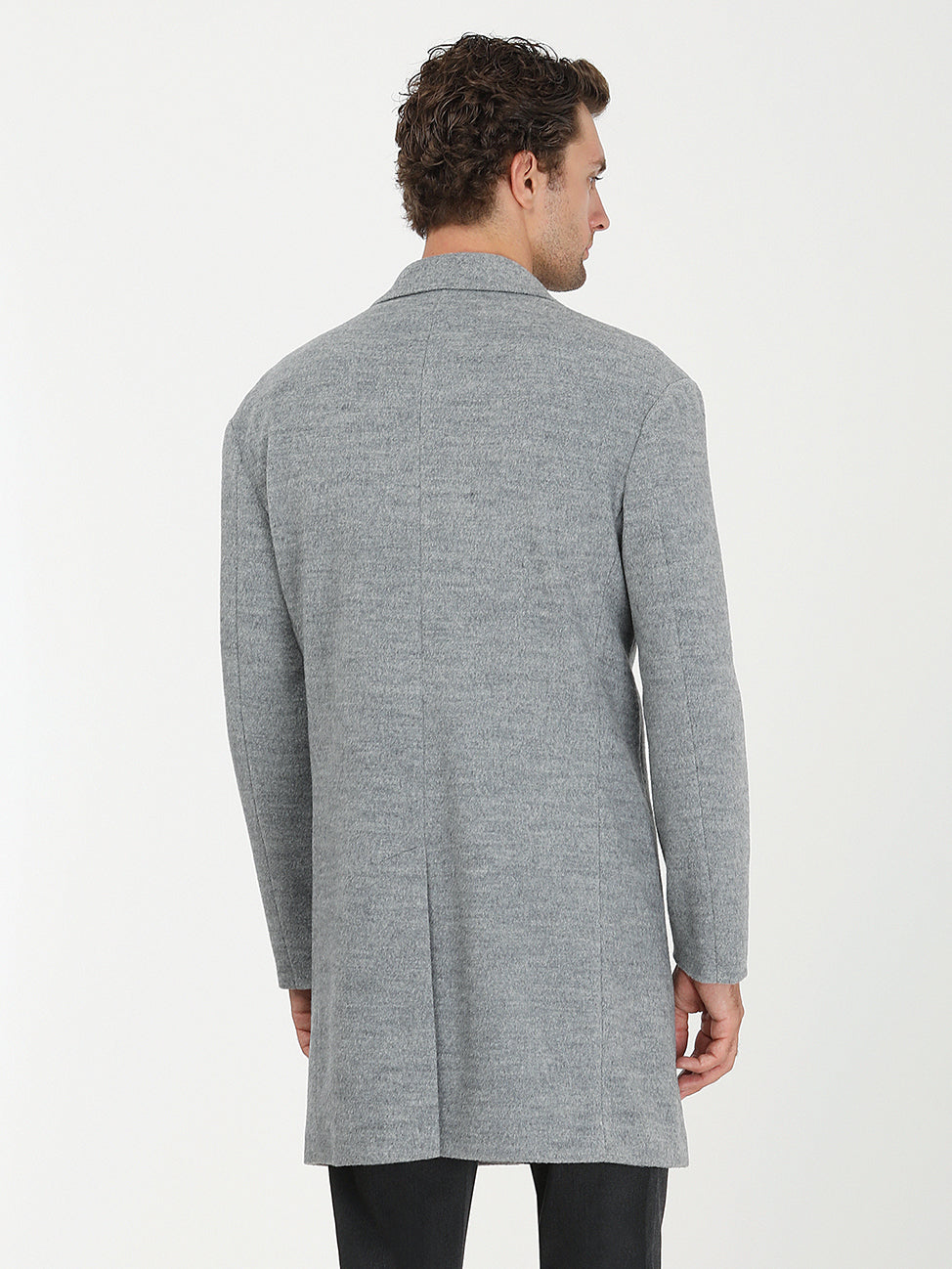 Gri Loose Fit Kelebek Yaka Klasik Örme Palto