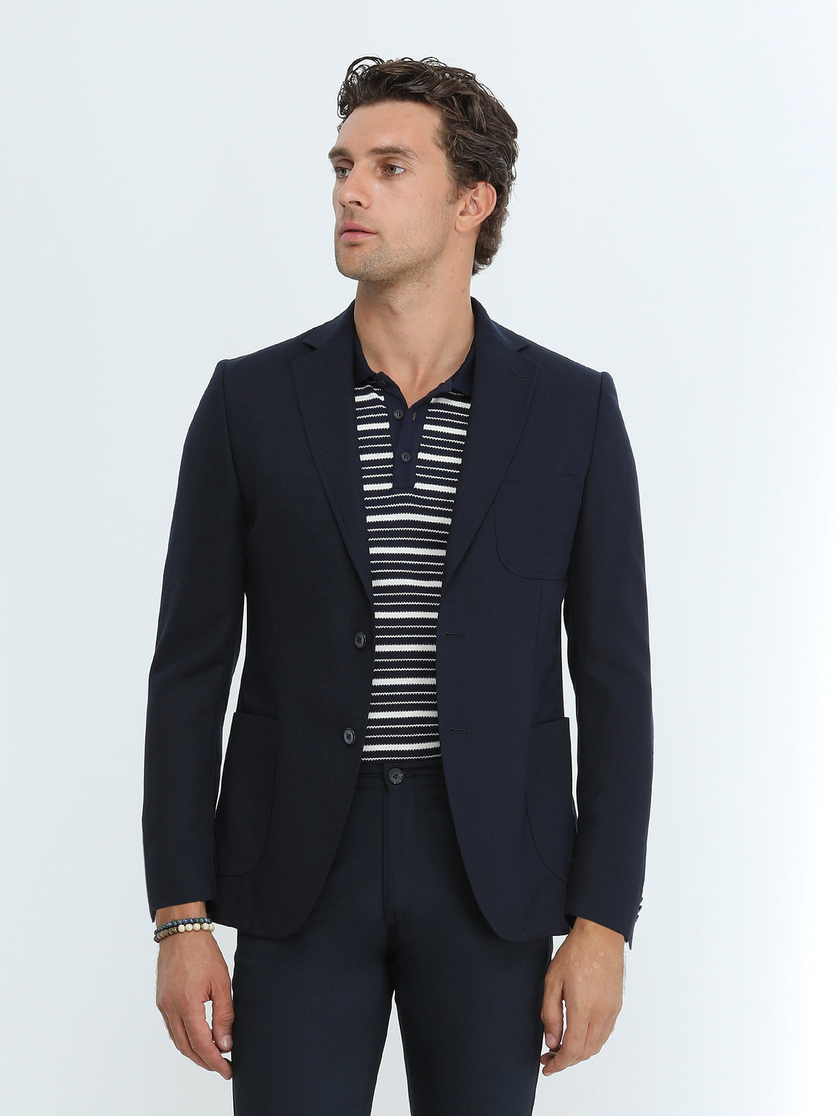 Lacivert Desenli Modern Fit Ceket
