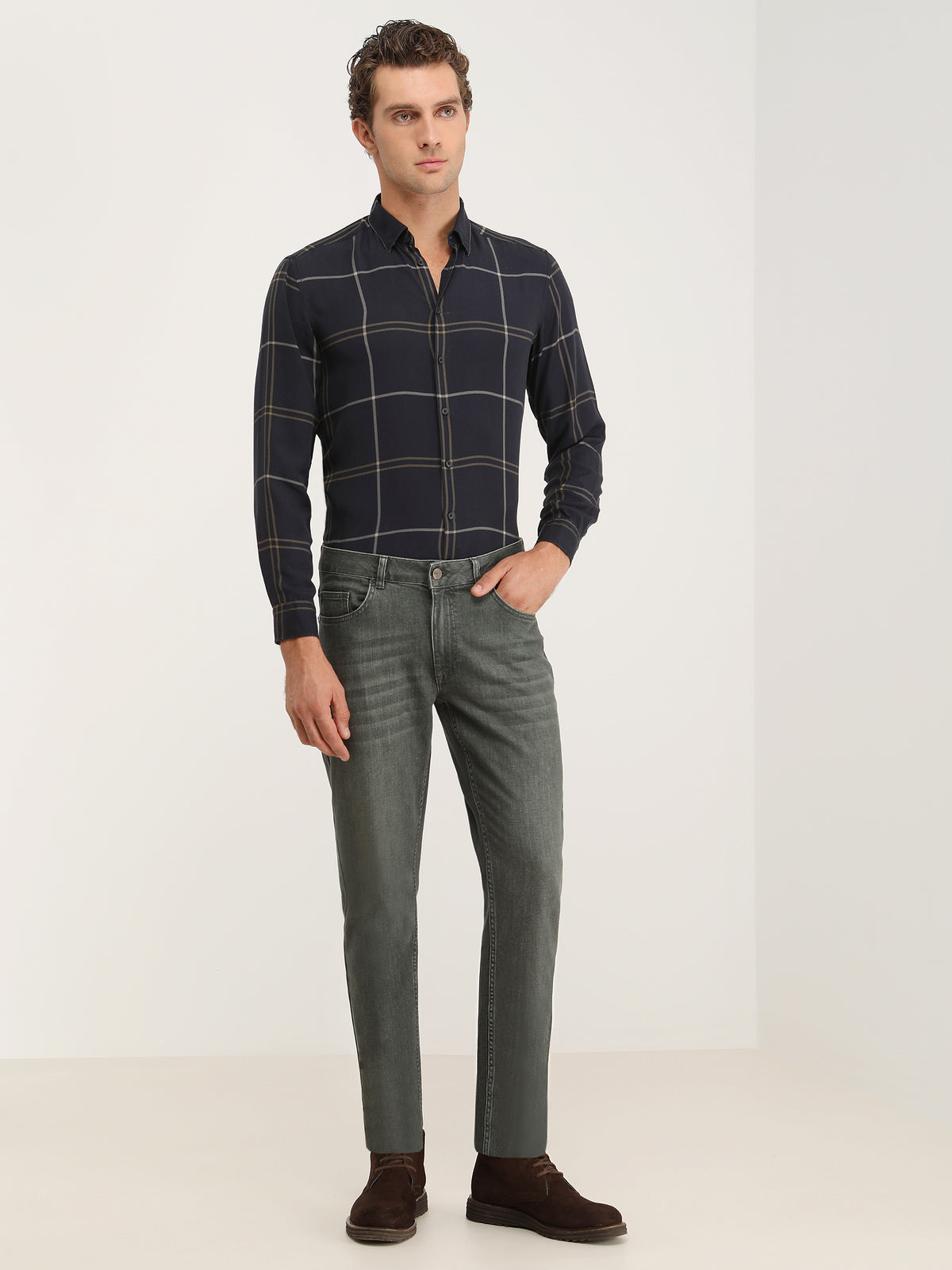 Haki Slim Fit Denim Pamuk Karışımlı Pantolon