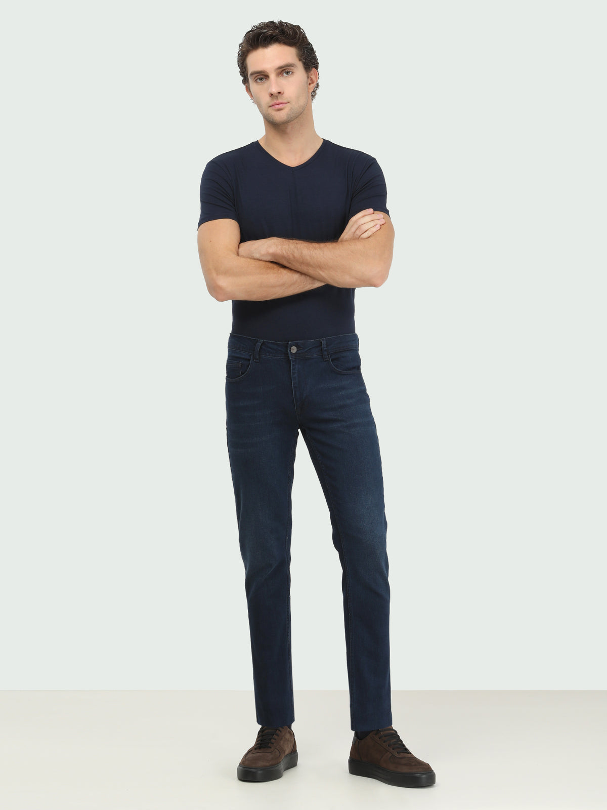 Lacivert Slim Fit Denim Pamuk Karışımlı Pantolon