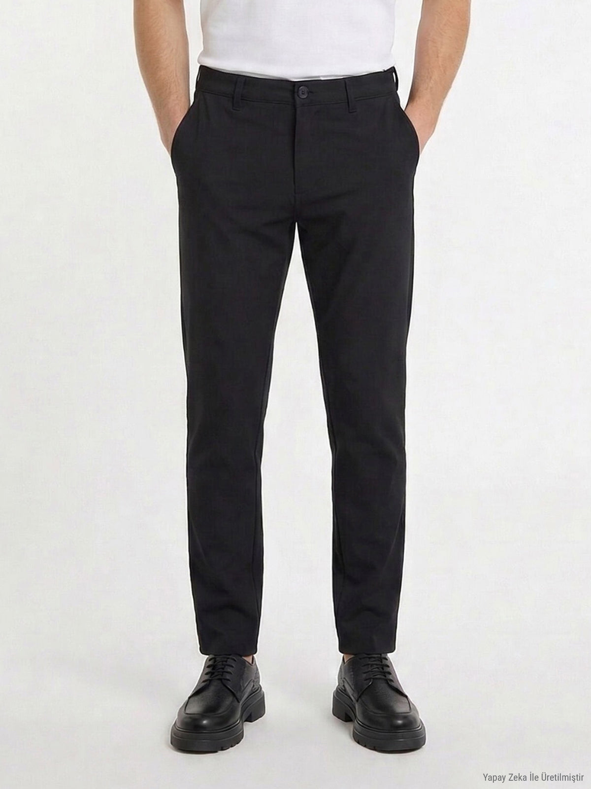 Siyah Düz Dokuma Slim Fit Casual Pantolon